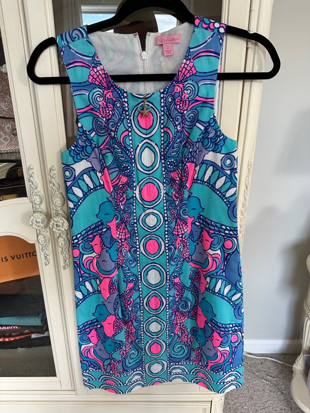 Lilly Pulitzer Turquoise, Navy & Hot Pink Sleeveless Printed Dress